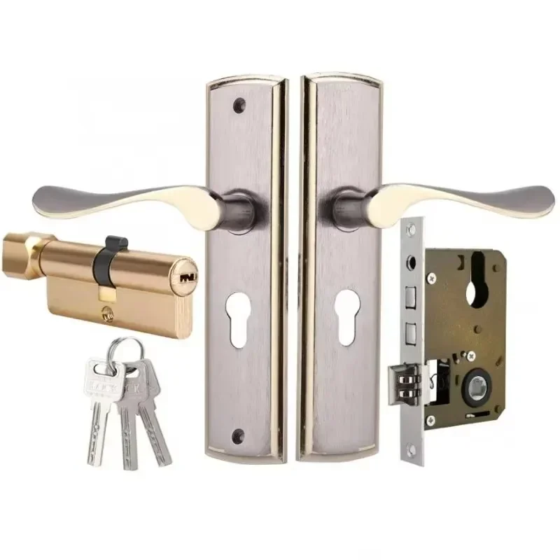 European Style Bedroom Interior Door Lock Easy Install Vintage Gold Color Door Handle Lock Set Anti-Theft Gate Lock Universal