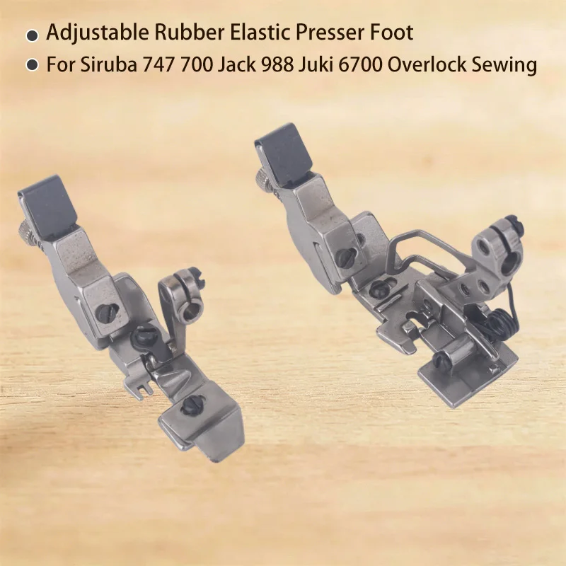 Adjustable Rubber Elastic Presser Foot Four-Threads Elastic Wide Foot for Siruba 747 700 Jack 988 Juki 6700 Overlock Sewing