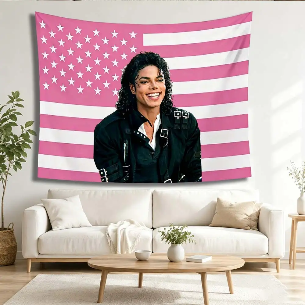 1PC Michael Jackson Flag Style Tapestry, Pink US Star Stripe Portrait Wall Hanging for Bedroom Living Room Bar Party Indoor Outd