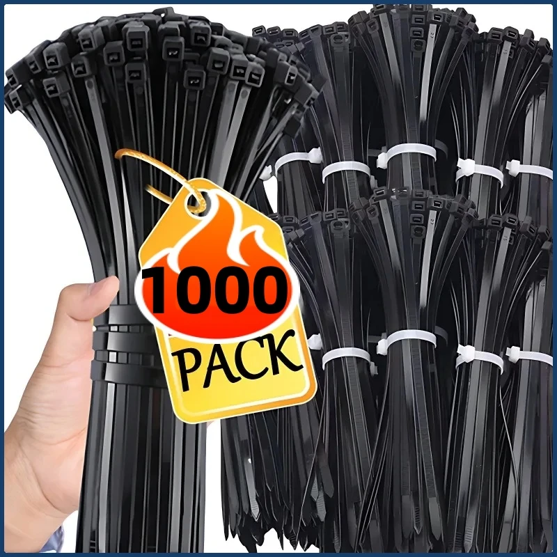 1000/100PCS Self-locking Plastic Nylon Tie Black Fastening Strap Cable-Tie-Set Cable Zip Tie Fastening Ring Zip Wraps Strap Tie