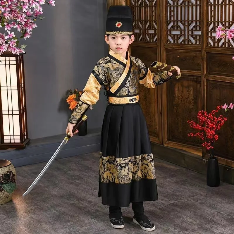 Traditional Chinese Kids Hanfu Ancient Ming Dynasty Samurai Clothing Classic Children‘s Royal Guards Cosplay Costume Xmas Gifts