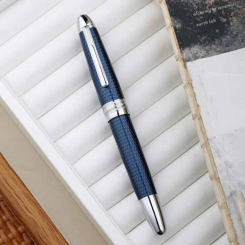 

MAJOHN P136 Twilight Blue Piston fountain Pen Three Dimensional Plated Metal Pattern Anti Slip Stainless Steel Grip Ink Pen