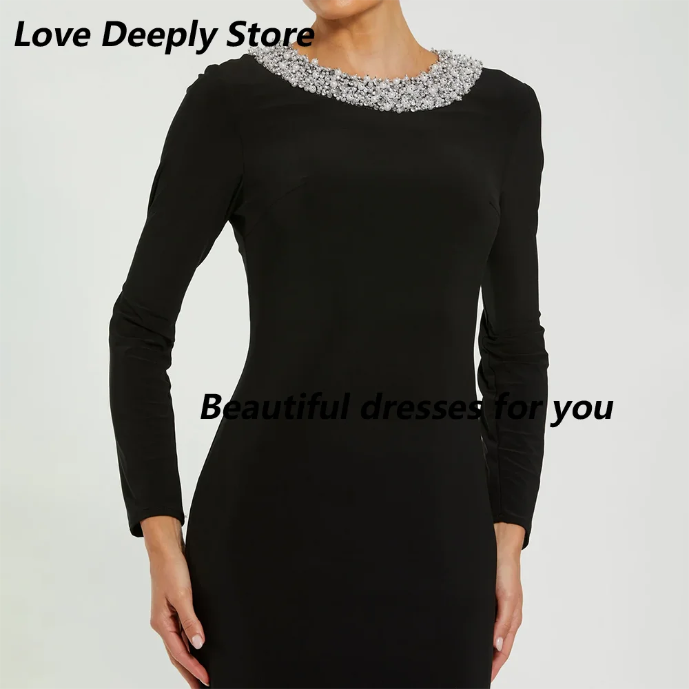 Suknie wieczorowe z koralikami, dekolt okrągły, długość do kostek, syreni krój, skromne długie rękawy, suknie na przyjęcia typu trąbka, szyte na miarę.