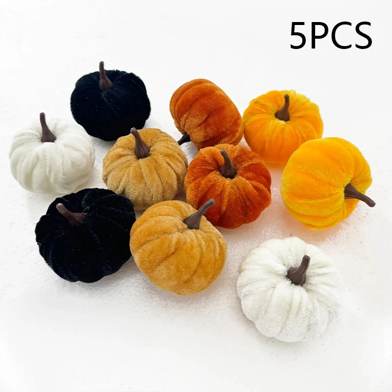 5 Stück Künstliche Kürbisse aus Samt, Halloween-Dekoration, Plüsch-Kürbisse für Heim-Party, Tischdekoration, Foto-Requisiten, Herbst-Deko – Detail 2