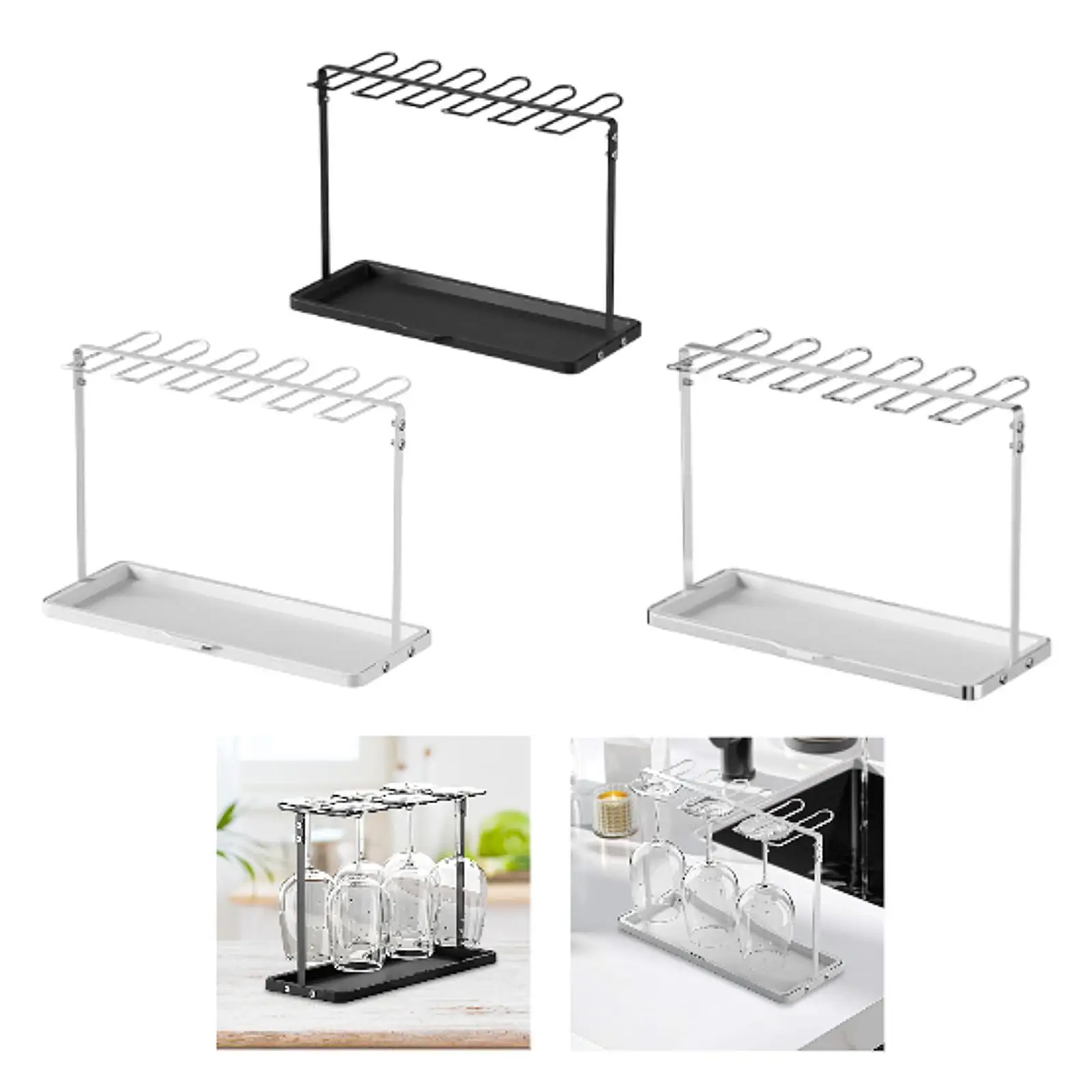 Metal Wine Glass Holder Drip Tray Glassware Stemware Rack Under Cabinet Tabletop Wine Rack for Dining Room Bar Household Counter