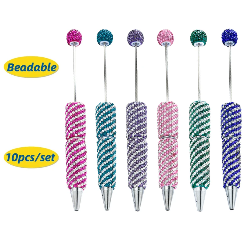 

10pcs Striped Full-drilled Plastic Ballpoint Pen DIY Hand-studded Beaded Office Advertising Gift Multicolor Ballpoint Pens