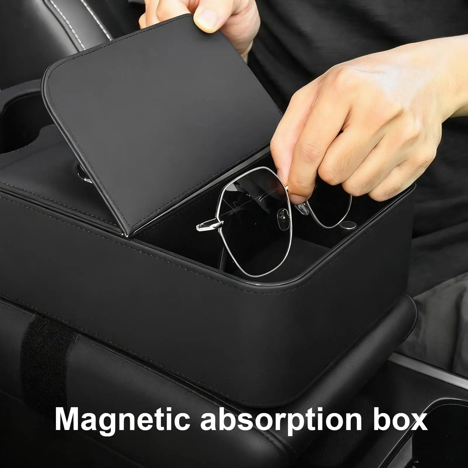 Car Console Organizer Leather Cup Holder Car Armrest Cushion Storage Box For Water Bottle Key Sunglasses Card Truck SUV RV Sedan