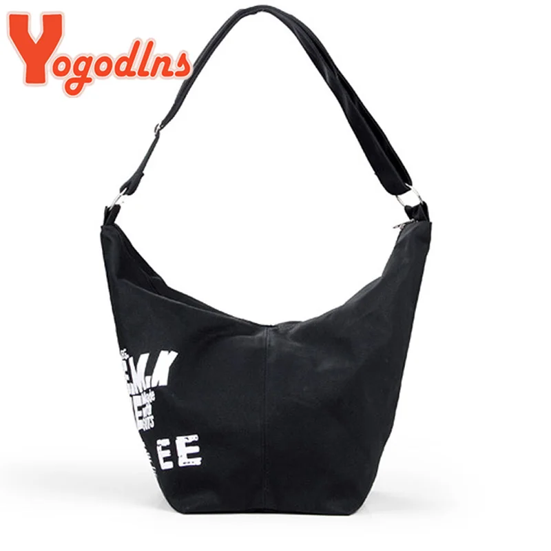 Yogodlns Letter Decors Canvas Shoulder Bag For Women Large Capacity Tote Bag Student Bookbags Travel Duffle Bag Shopping Totes