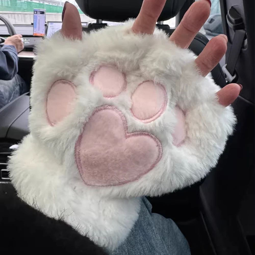 

Lovely Plush Cat Claw Paw Gloves Plush Mittens Warm Soft Plush Short Fingerless Fluffy Bear Gloves Costume Half Finger Gloves