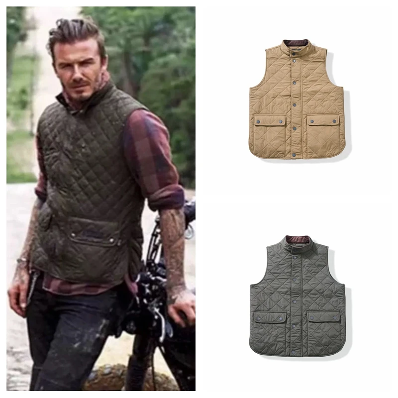 

Vintage Thiened Cotton Padded Corduroy Stand Collar Outdoor Vest Men's Faion Urban Sle Polyester Nylon Cosite Fiber