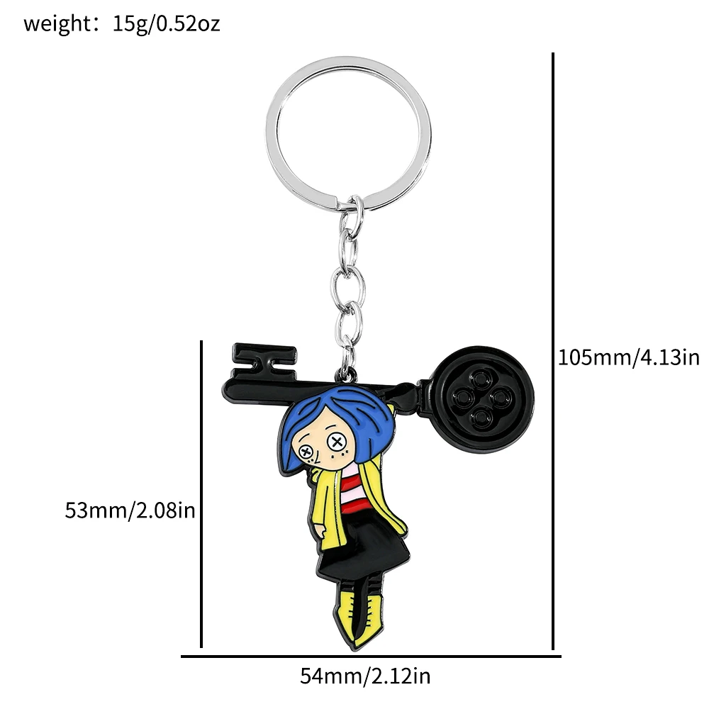 Fantasy Horror Anime Coraline & the Secret Door Enamel Keyrings Cartoon Figure Coraline Metal Pendant Keychain Gifts for Friend