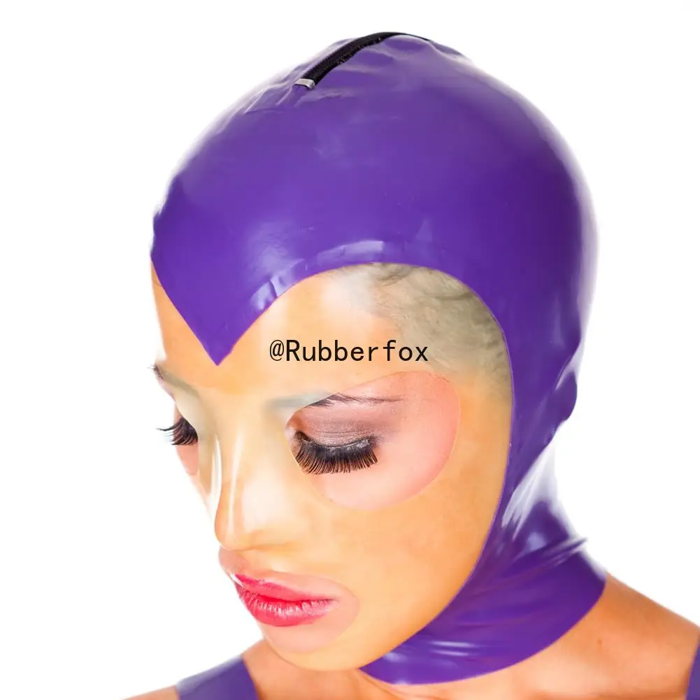 

Индивидуальный латексный капюшон, женская резиновая полнолицевая маска, прозрачная молния сзади, латексная маска, клубная одежда