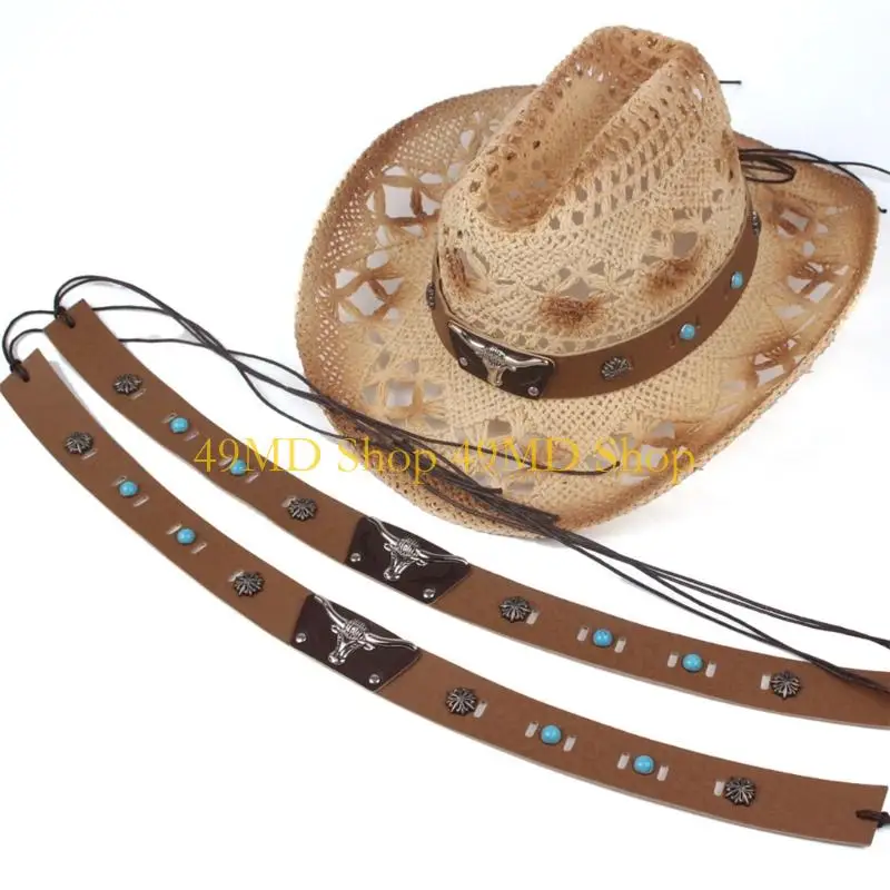 49MD PU Leather Hat Band Hat Styling Accessory Customizable Hat Strap Replacement For Western Styles Straw Hat Decoration