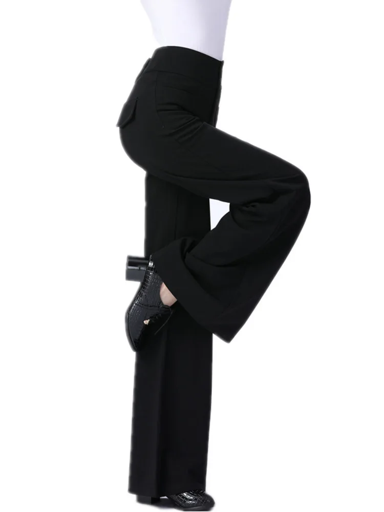 ハイウエスト スリム フィット ダンス パンツ – 社交ダンス & ラテン ステージ パフォーマンス ジャズ パンツ用のソリッドカラーのロング パンツ