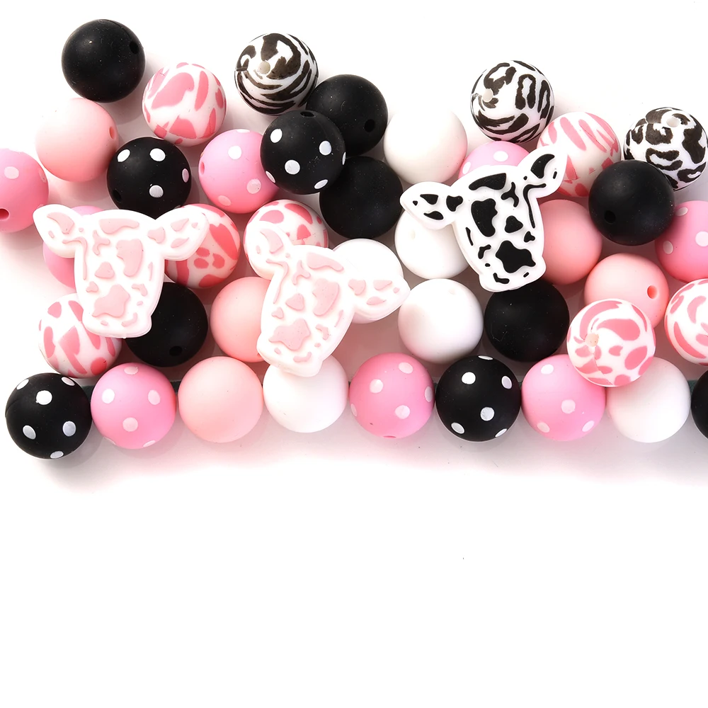 Animal Baby Teether Mix Round Silicone Beads Set Food Grade for Diy Infant Nursing Chew Teether Toy Pacifier Chain Accessories