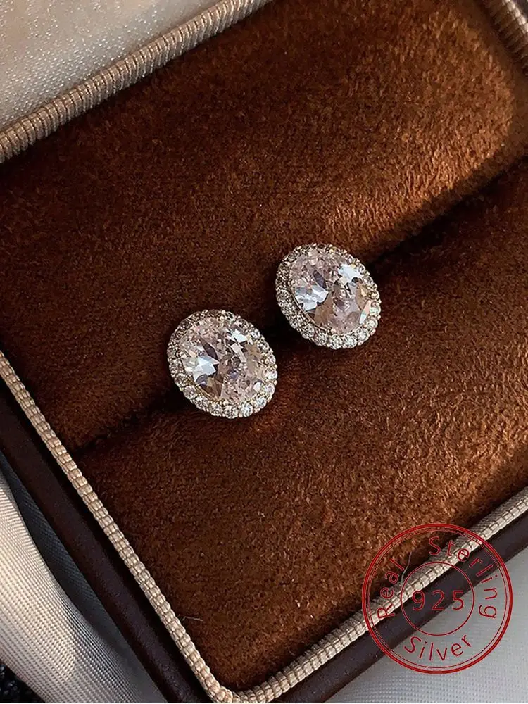 925 Sterling Silver Classic Brilliant Luxury Oval Earrings For Women Engagement Wedding High Quality Fine Jewelry