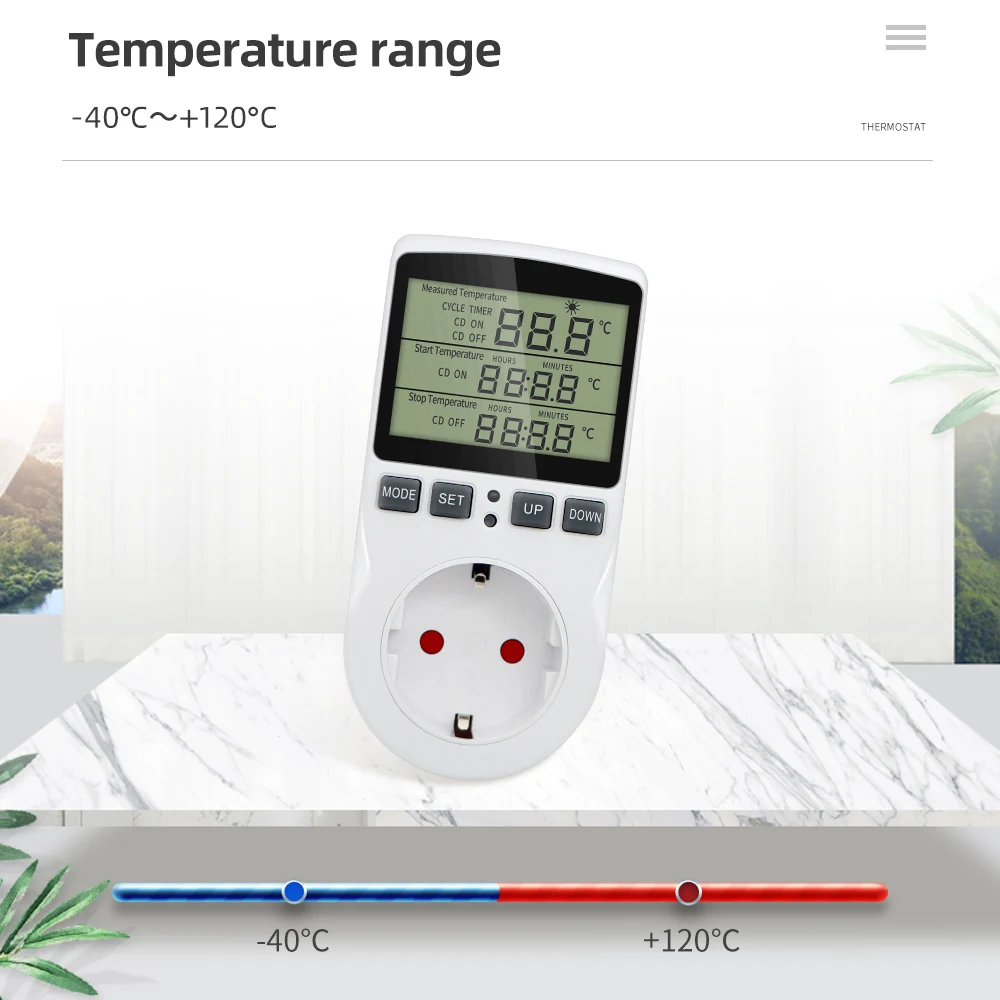AC110 ~ 220 فولت متحكم في درجة الحرارة المقبس LCD ترموستات رقمي الموقت التبديل التدفئة منفذ التبريد مع الاستشعار