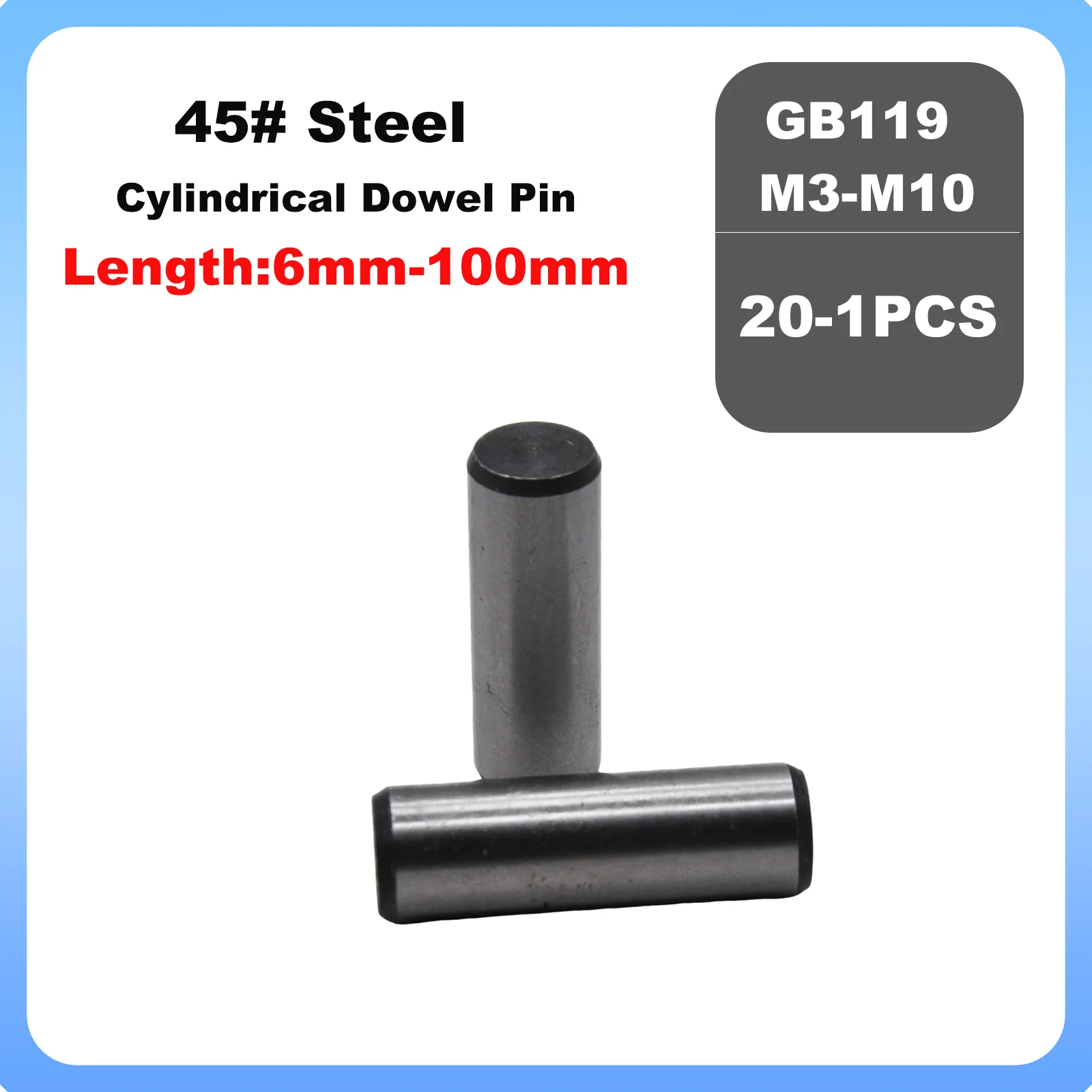 2/5/10/20Pcs M3 M4 M5 M6 M8 M10 GB119 High Strength Quench Hardened Steel Solid Cylindrical Dowel Pins Fixed Parallel Pins