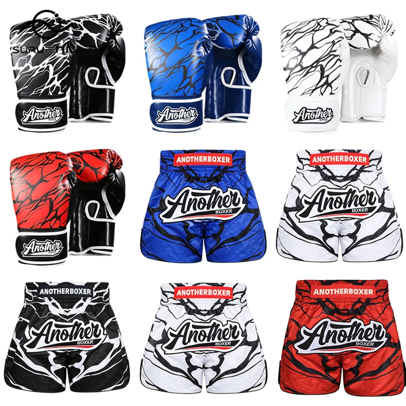 Matching Kick Boxing Gloves Boxing Shorts Durable PU Leather Training Gear for MMA Kickboxing Muay Thai Shorts Men Women Youth