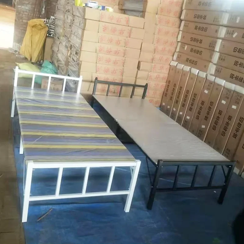 Customizable Folding Bed Square Cabin Style Single Wrought Iron Frame Adult Portable Bed for Rental Rooms Simple Design