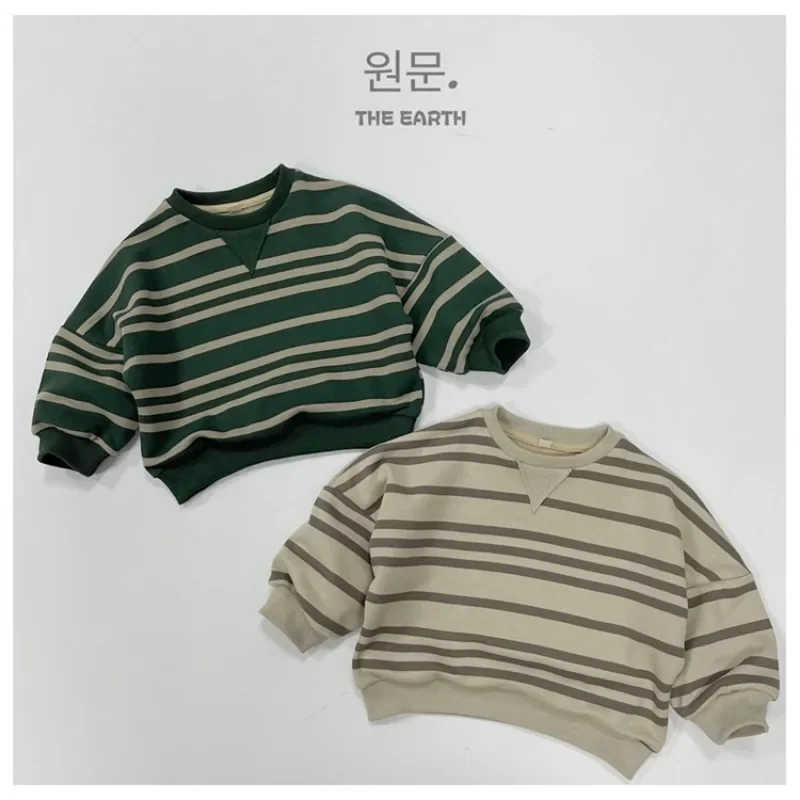 Children T-shirts 2025 Spring Autumn Tops for Kids Stripe Fashion Boys Sweatshirts Toddler Pullovers Casual Baby Outfits Clothes