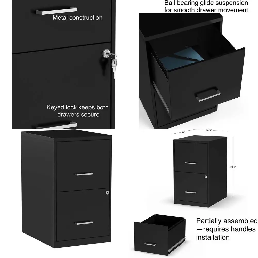 

Black Lockable Letter-Size 2-Drawer Vertical File Cabinet, 18.9 Deep x 14.3 Wide x 24.1 High