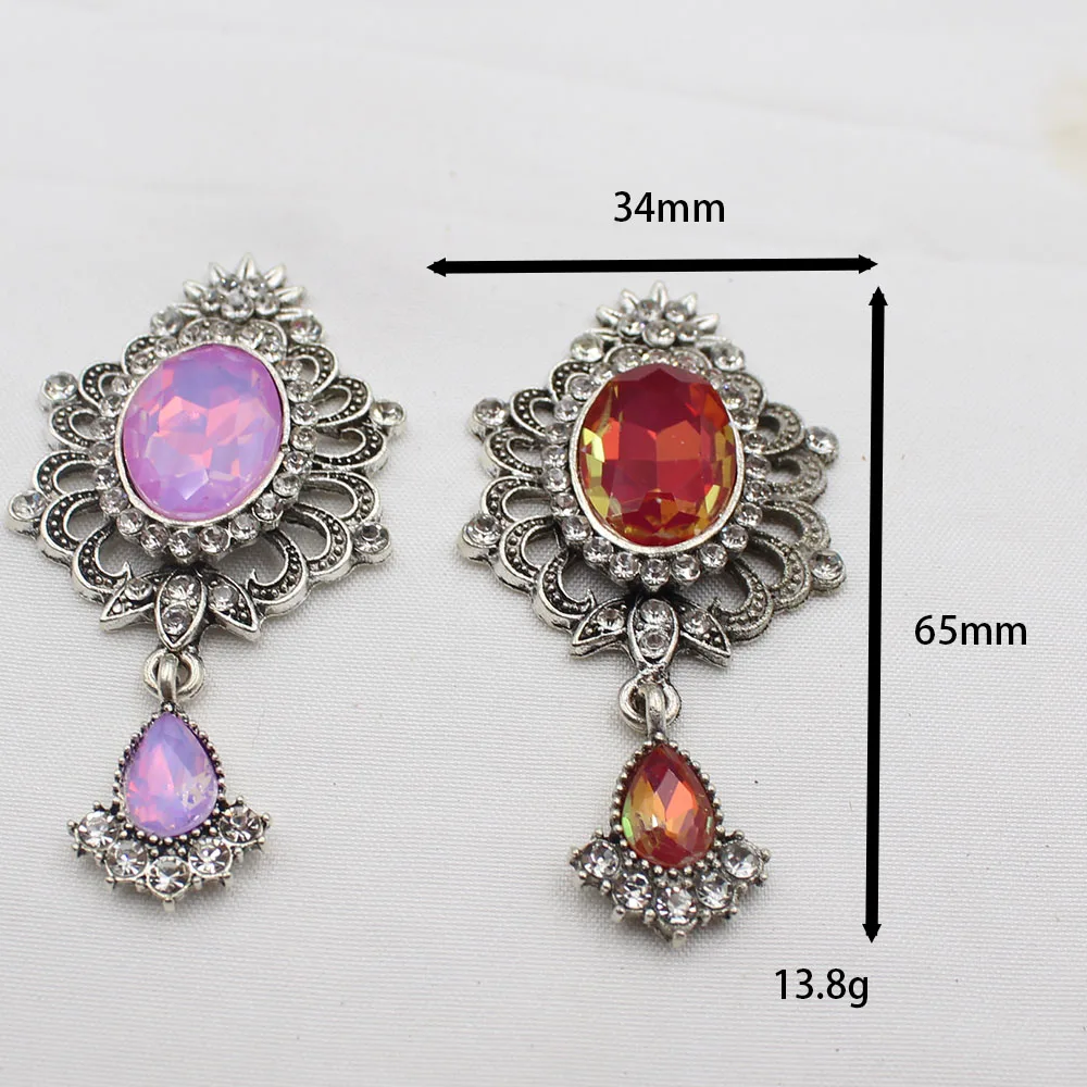 Elegant temperament 3 pieces/batch Ancient silver alloy flat bottomed oval Rhinestone resin pendant DIY clothing sewing luggage