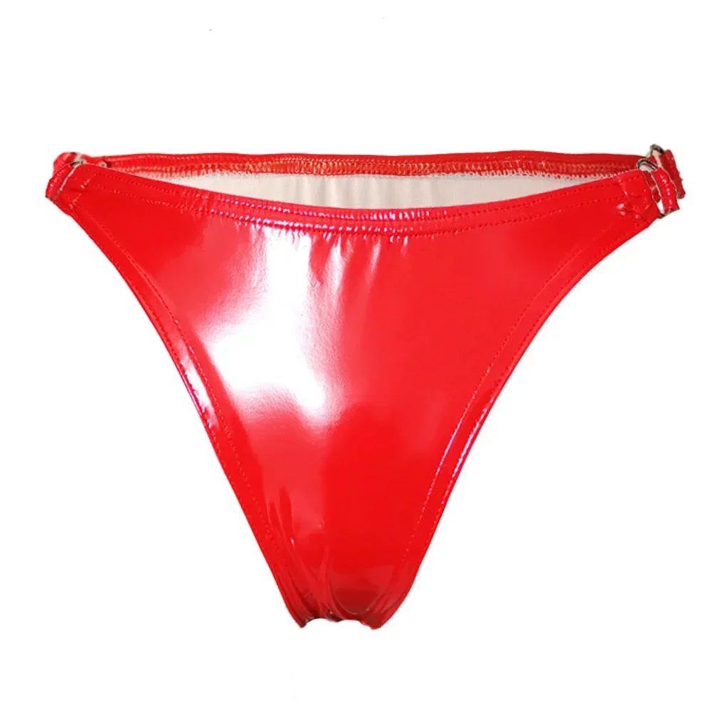 1pc Women's Solid Color Bikini Briefs Underwear Low Waist Wet Look Patent Leather Panties Female Lingerie Shorts