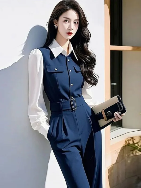 

Ele High-Waist Wide-Leg Jumpsuit Set for Women Spring 2025 Profional Godd Sle Polyester Fiber Long Pants Suit