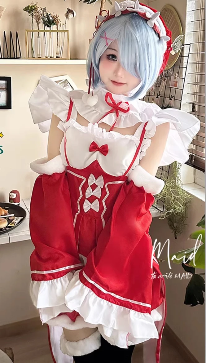 Noël Chic élégant doux Lolita femme de chambre Cospaly femmes robe Shorts filles rouge a-ligne taille haute Anime spectacle fête robes courtes