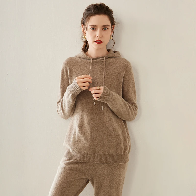 High Quality Fashion Suit Autumn Winter 100% Cashmere Knitted Sweater Women Tops And Harem Pants Two-Piece Female Girl Clothing