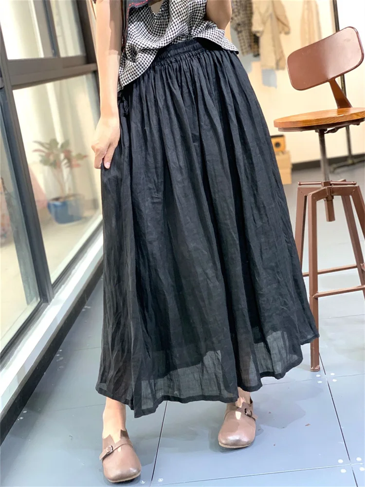 Oversized Summer High Waist Loose Women Linen Skirt Korea Casual Office Big Size Skirt Ladies Womens White Midi A-line Skirts