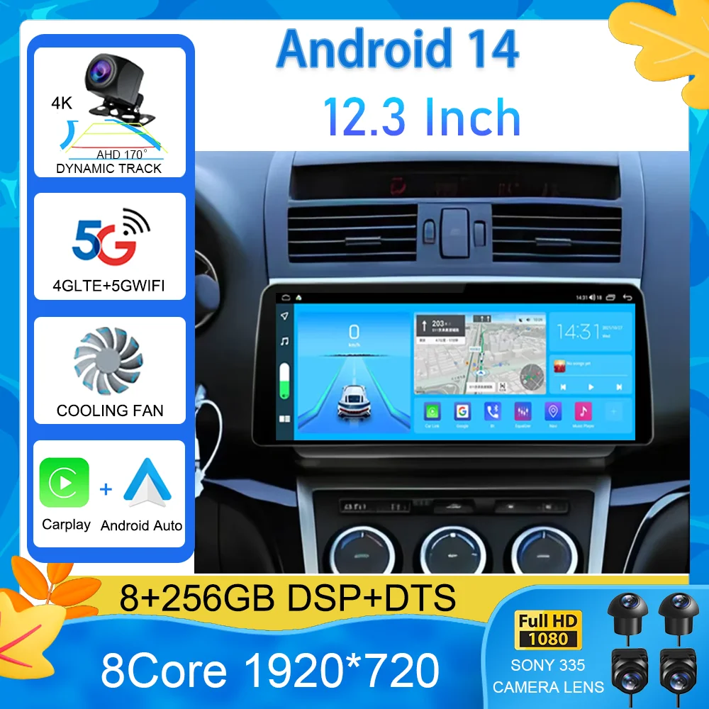 12.3 Inch For Mazda 6 GH 2008-2012 Android 14  Car GPS Radio Multimedia Video Support 4G LTE Support BOSE Soundsport Free Audio