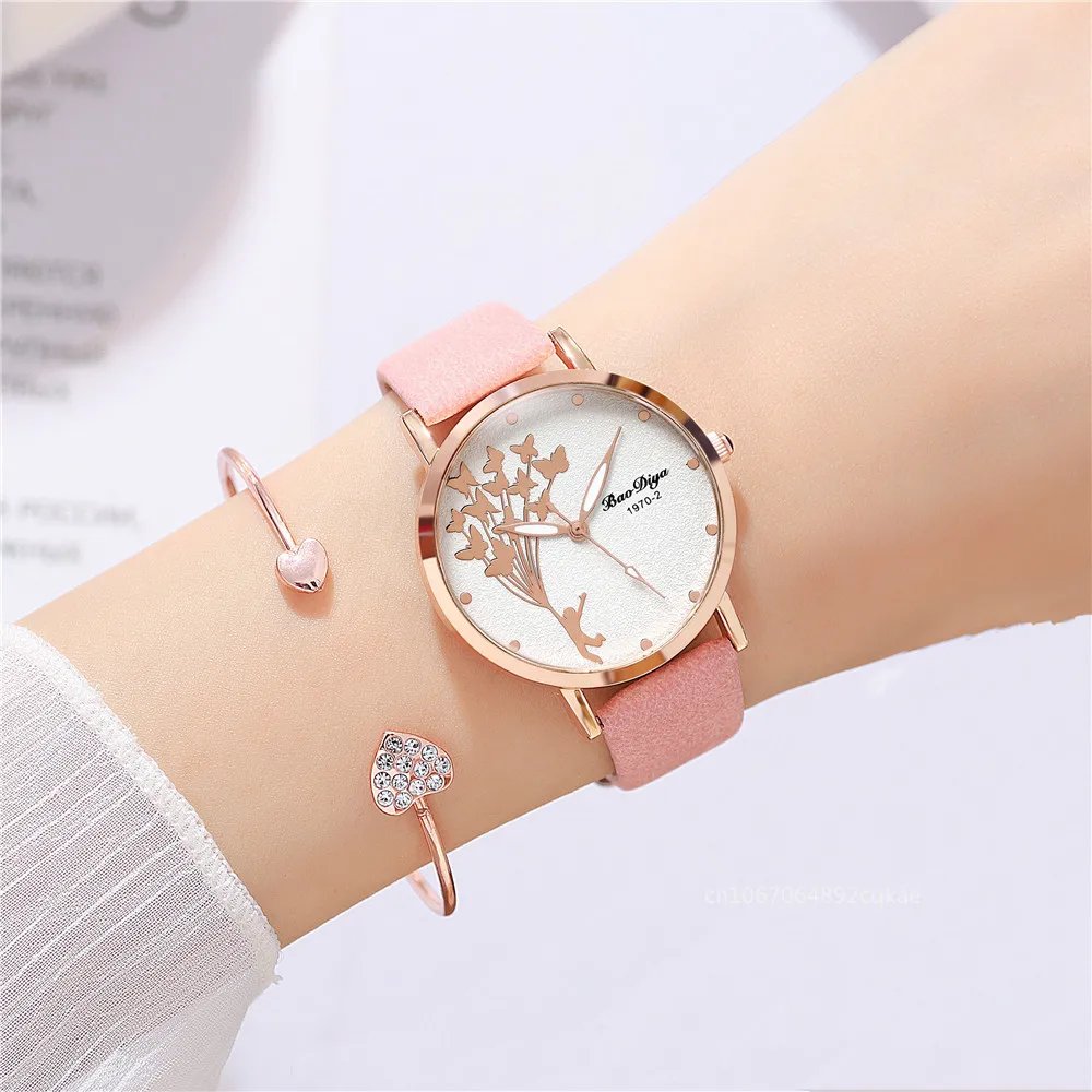 New Fashion Butterfly Women Watches 2024 Simple Brown Quartz Watch Vintage Leather Ladies Wristwatches Drop Shipping Clock Gift