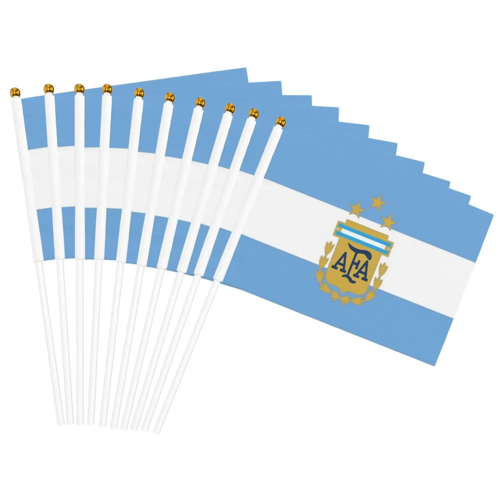 10 Pcs Argentina Soccer Hand Waving Flag With Plastic Stick,Mini Handheld Banner Football Fans Stadium Bar Game Cheer Decor