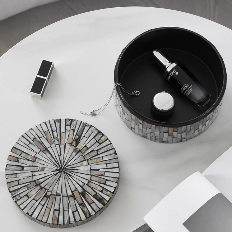 Wabi - Sabi Natural Colorful Shell Lidded Storage Box - Round Jewelry Box for Home Desktop, Light Luxury Decorative Ornament