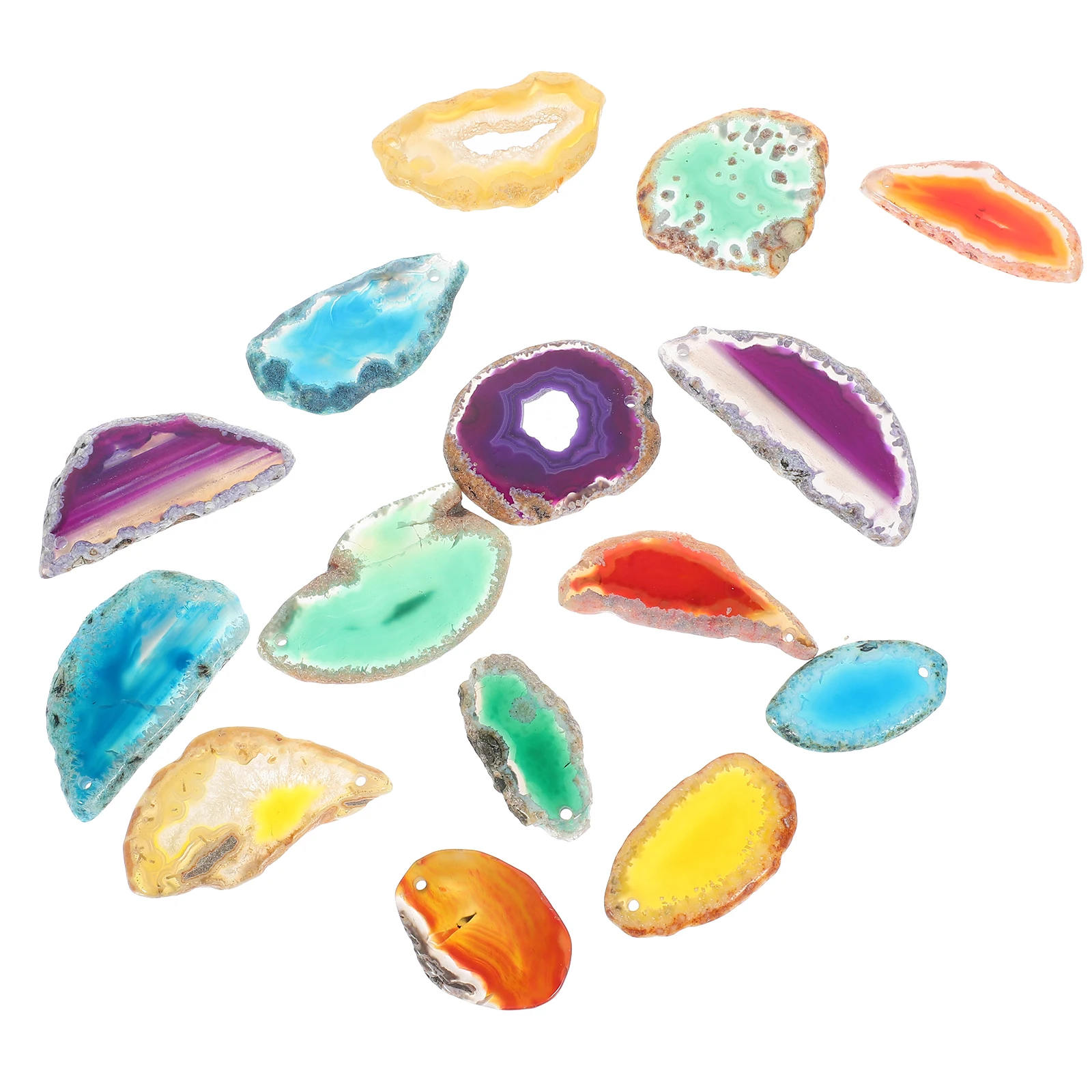 

15Pcs Colorful Slices Natural Stones Beautiful Agates Drilled for DIY Agate Slices Pendants Accessories Wedding Decor