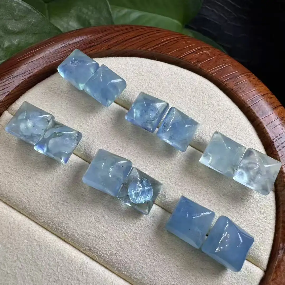 Unit One Piece 925 Silver Inlay With Special Natural Aquamarine Crystal Healing Sqaure Shape Ear-rings For Gift