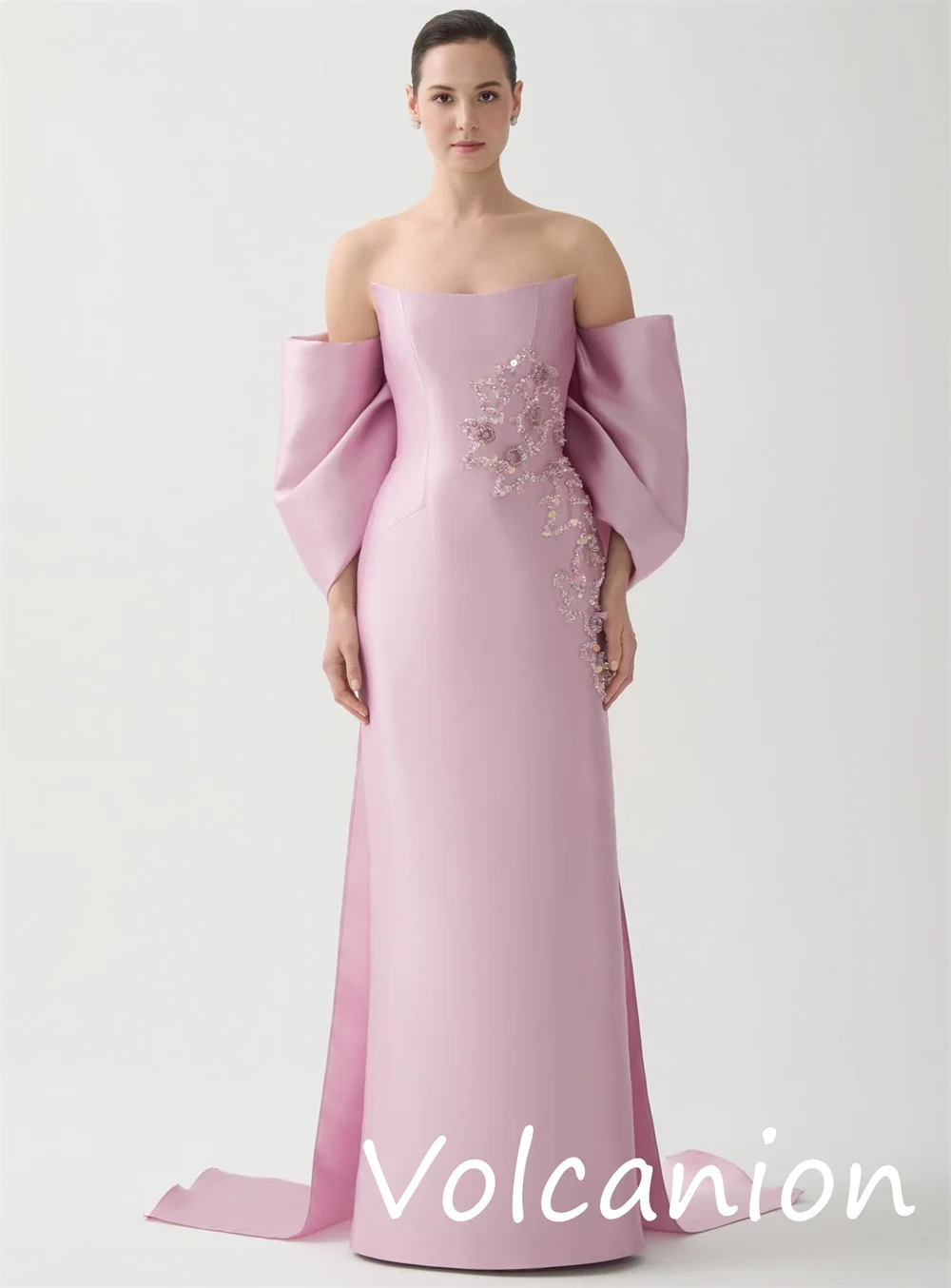 Длинные платья трапециевидной формы с открытыми плечами из джерси в современном стиле, расшитые блестками, на заказ, простые