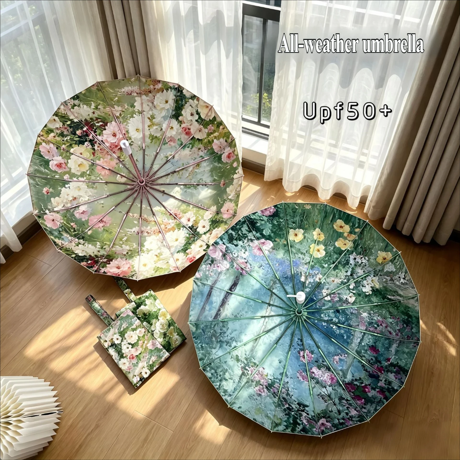 

16-Rib Luxury 3-Fold Automatic Umbrella, Windproof Dual Use Sun Rain Umbrella with UV Protection for Daily Outdoor Use