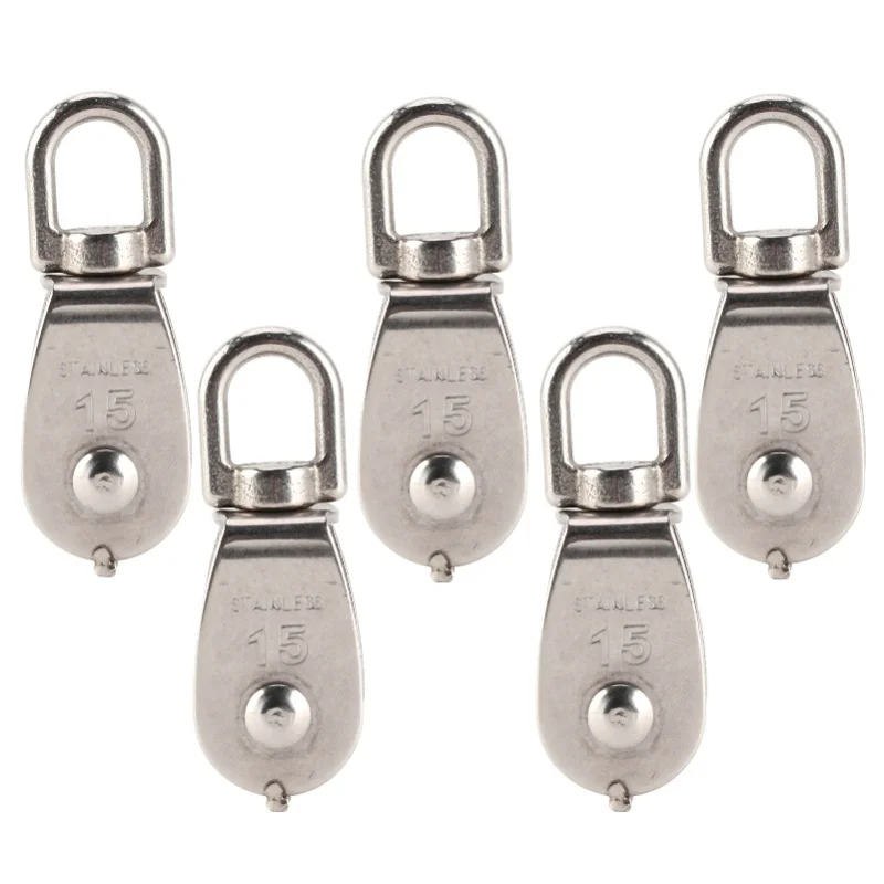 

5pcs Single Pulley Roller Stainless Steel 1500KG Bearing With Thickness 15mm/0.6in Sturdy Hardware