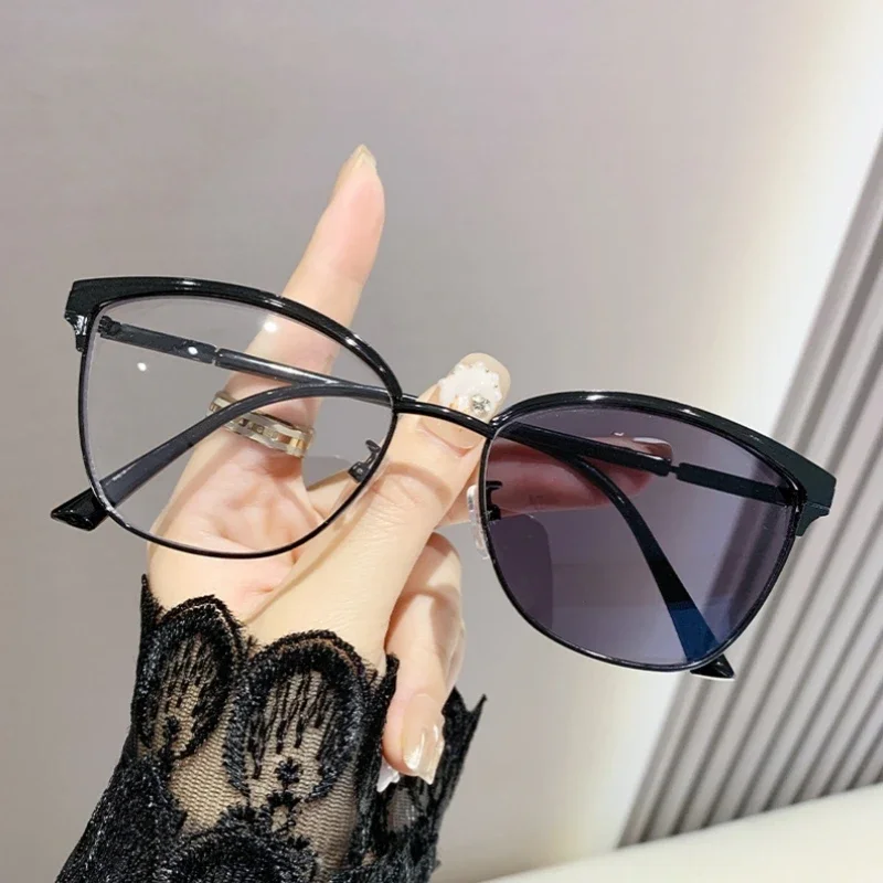 Anti Blue Light Photochromic Myopia Glasses Intelligent Color Changing Near Sight Eyewear Unisex Cat Eye Frame Eyeglasses