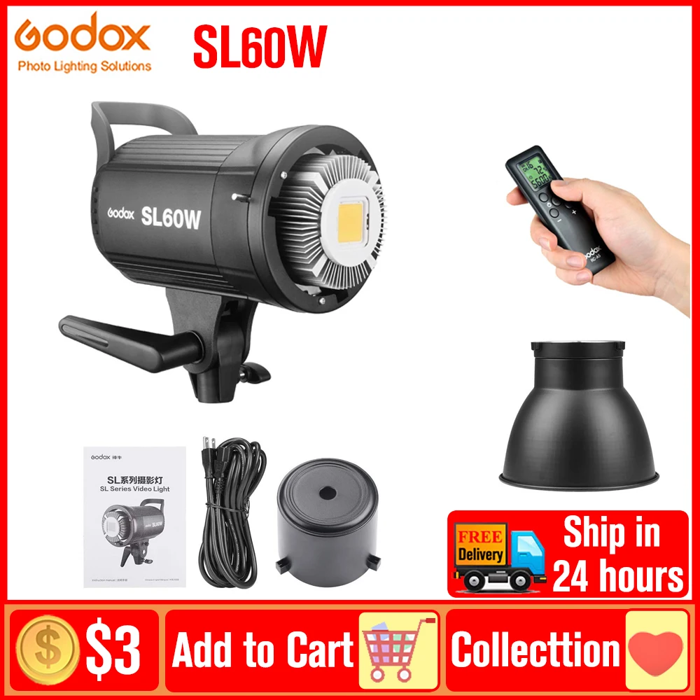 Godox SL60W SL-60W LED Video Light 5600K White Version Video Light Continuous Light Bowens Mount for Studio Video Recording