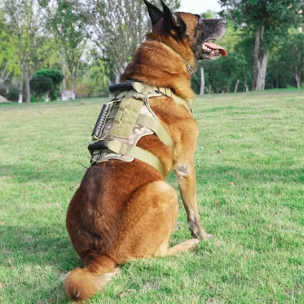 Taktisches Hundegeschirr ohne Ziehen, Hundegeschirr mit 4 Hundeflicken, reflektierende Haustiergeschirrweste mit langlebigem, weich gepolstertem Griff – Detail 7