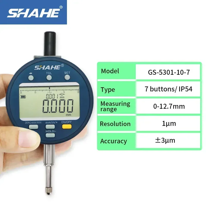 

SHAHE Electronic Digital Dial Indicator Gage 0-12.7/25.4/50.8 mm 1μm Inch/Metric Conversion Auto Off Featured Measuring Tool