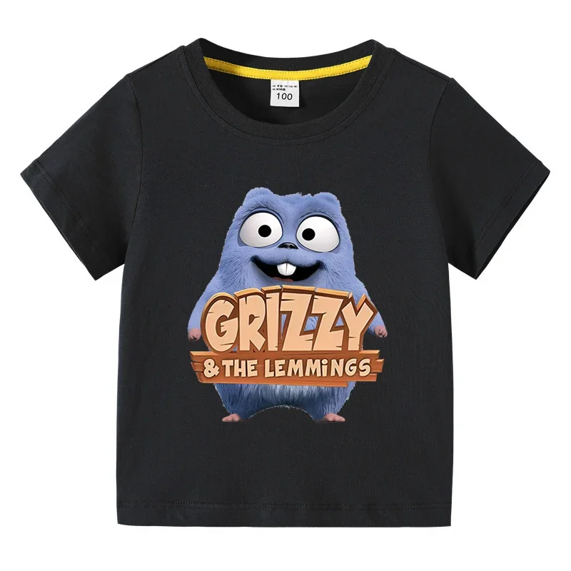3-14Years Kids Clothing Grizzy And The Lemmings Graphic Short Sleeve T-Shirt 2026 New Boys Cute Cartoon Crewneck Cotton Tee