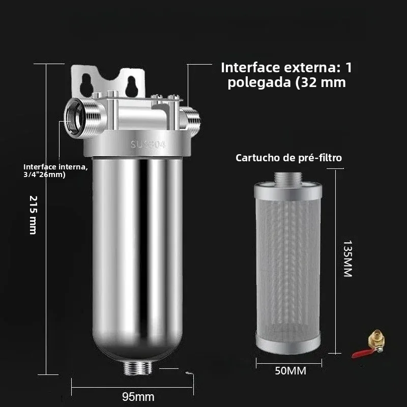 Pré filtro de água de poço doméstico, purificador de água doméstico para casa inteira, aço inoxidável 304, filtro de água de retrolavagem de alto fluxo