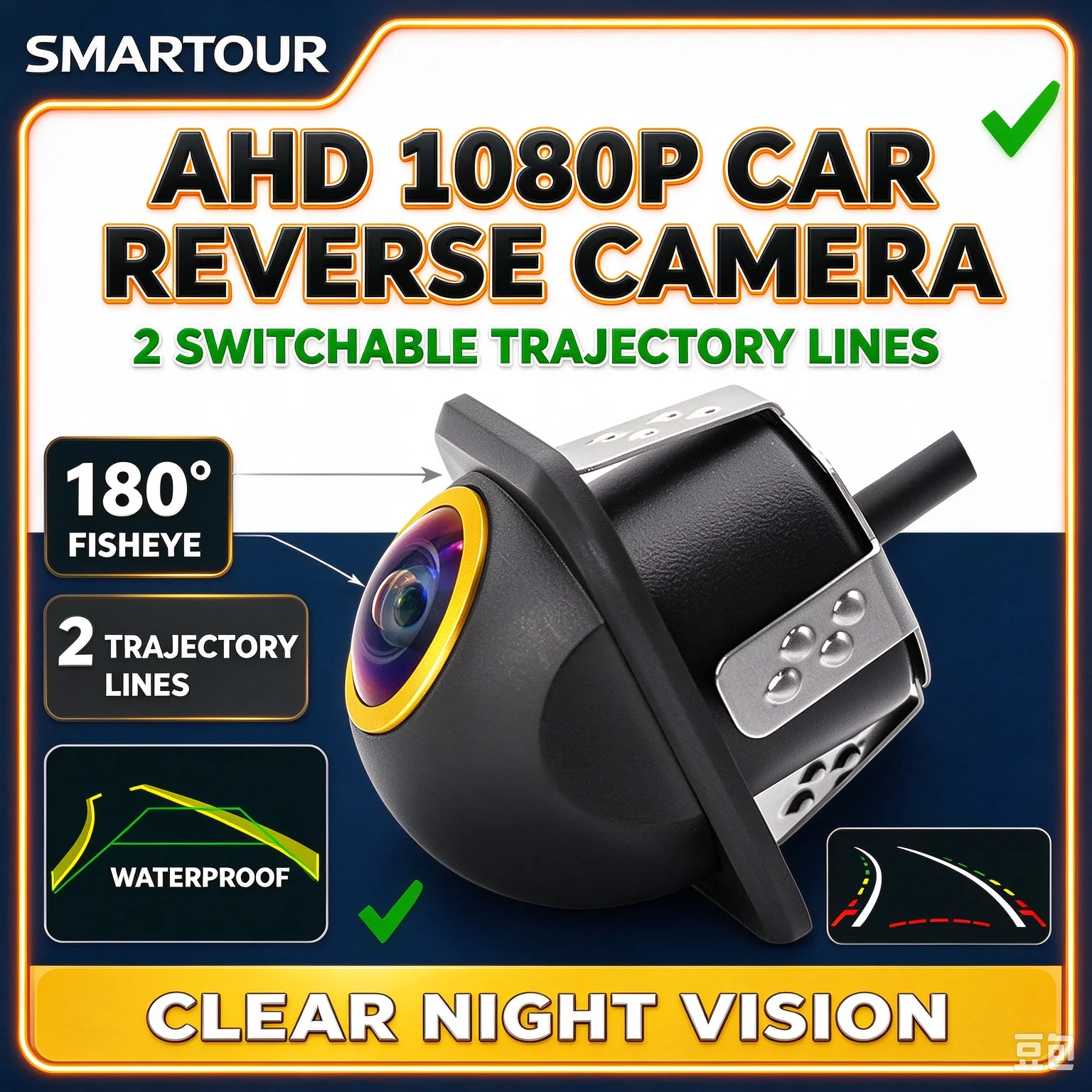 Universal 4K AHD1080P Dynamic Trajectory Car Reverse Camera Starlight Night Vision Waterproof 3 Signal Switchable Backup Parking