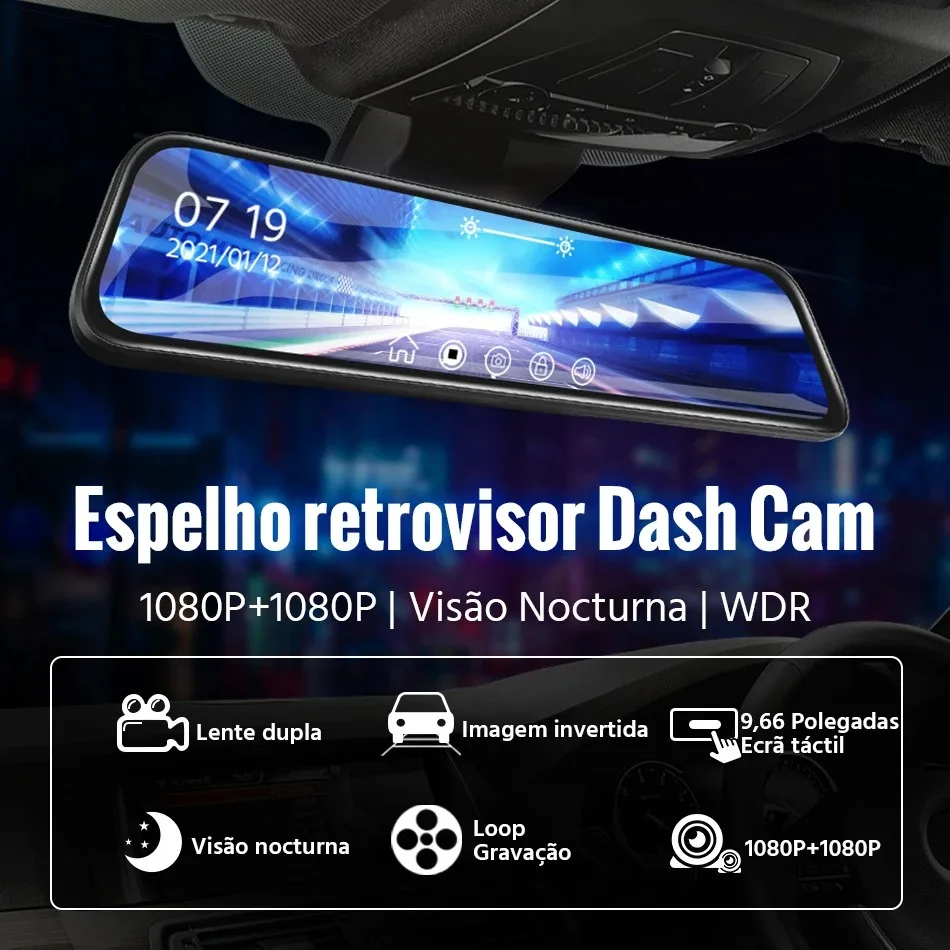 Imagem -02 - Carro Dvr Espelho Video Recorder 1080p Touch Screen Dashcam Lente Dupla Streaming de Condução Dash Câmera 10