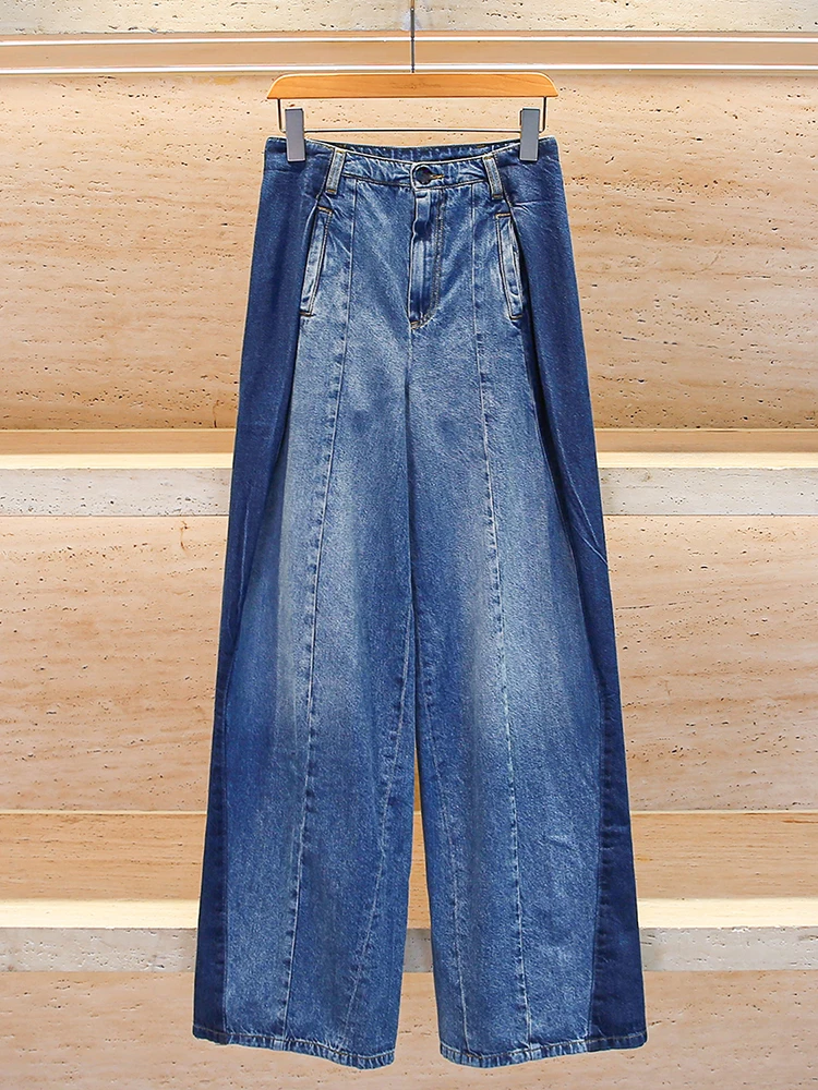 

High Waist Wide Leg Denim Jeans Casual Splicing Versatile High Waist Wide Leg Jeans for Spring 2025 Women's Premium Fashion